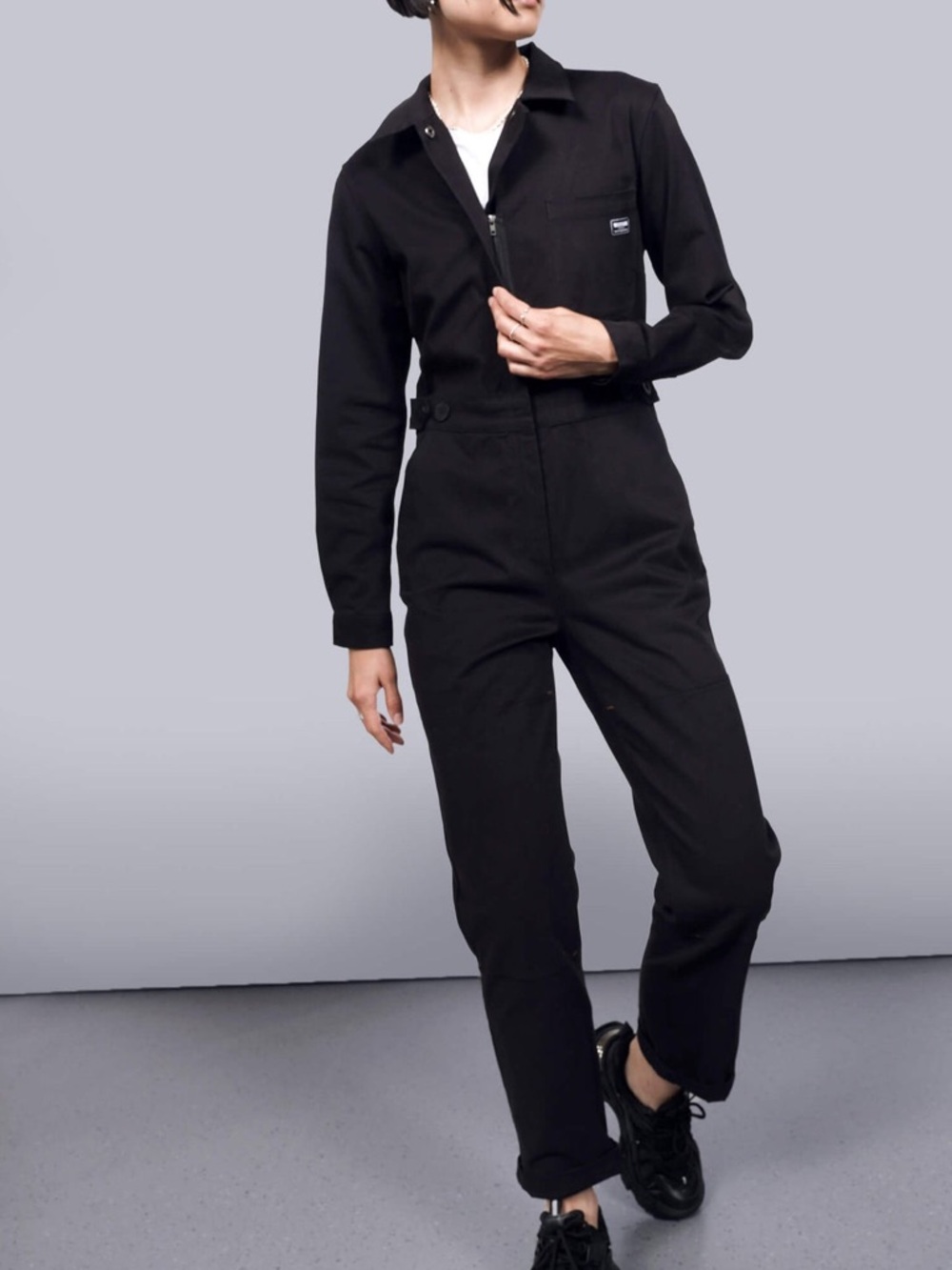 NWT wildfang the essential long sleeve high waisted Black Utility Jumpsuit S